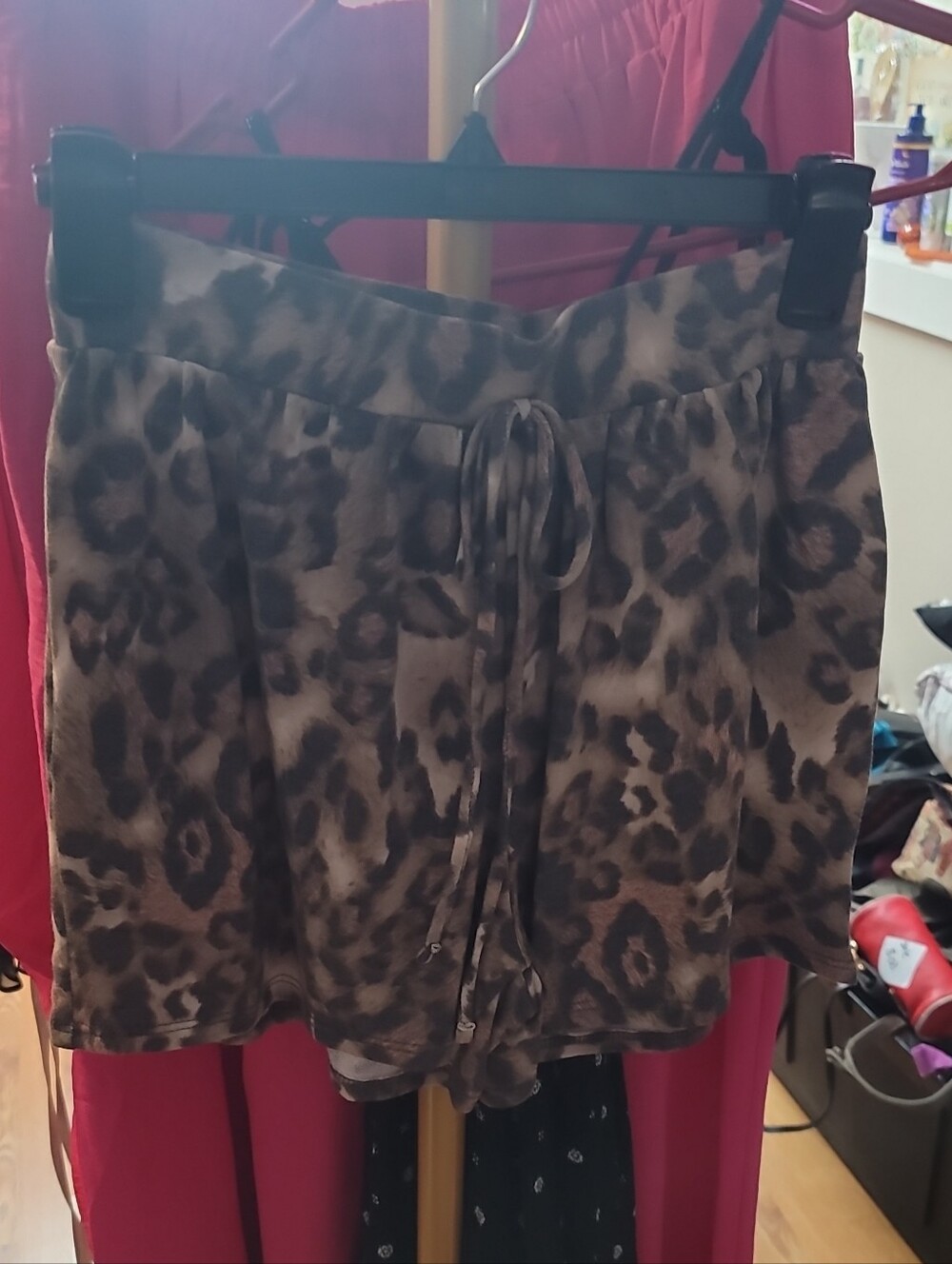 Leopard Print Drawstring Mini Shorts - Brown